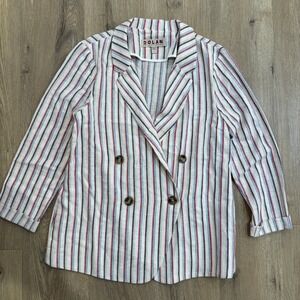Anthropologie Dolan Striped Double Breasted Linen Blend Blazer Size Small‎